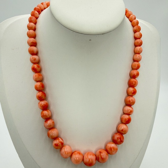 Genuine Angel Skin Coral Necklace 16” Blush Pink Beads Gold Tone Clasp 51.8g - Picture 4 of 17